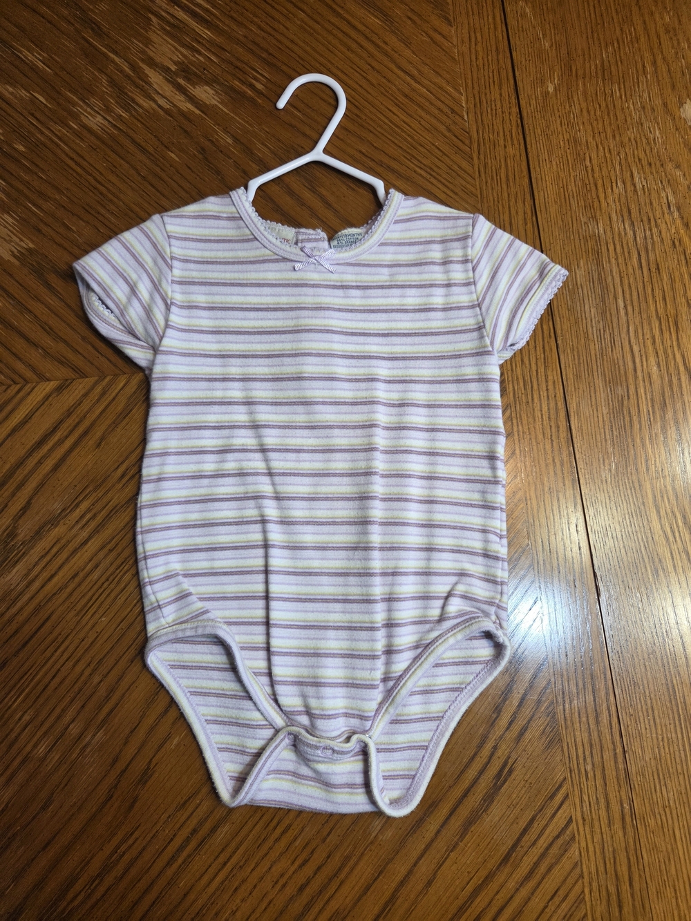 Striped Short-Sleeve Baby One-Piece in Lavender and Cream